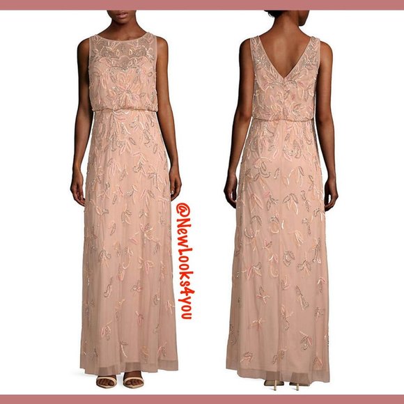 NEW $379 Adrianna Papell Embellished Blouson Gown in Blush [‎ Petite 6P 8P ] - Picture 1 of 8